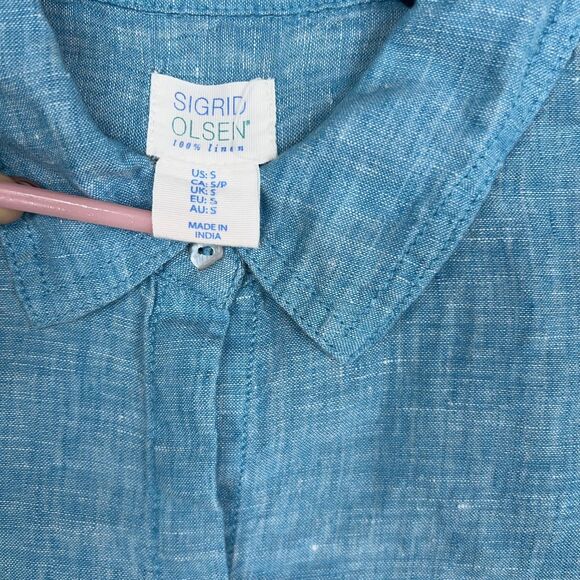 Sigrid Olsen Shirt Womens Small Blue Coastal Cottage Resort Luxury 100% Linen - Picture 5 of 15